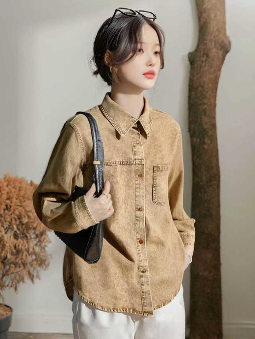 【秋新品】古泥7392复古咖色软料牛仔衬衫外套-喜出 商品图0