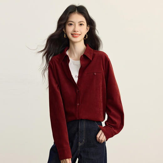 【09/17新品】熙世界慵懒松弛感磨毛衬衫女2025年秋冬新款复古翻领衬衣长袖上衣 商品图4