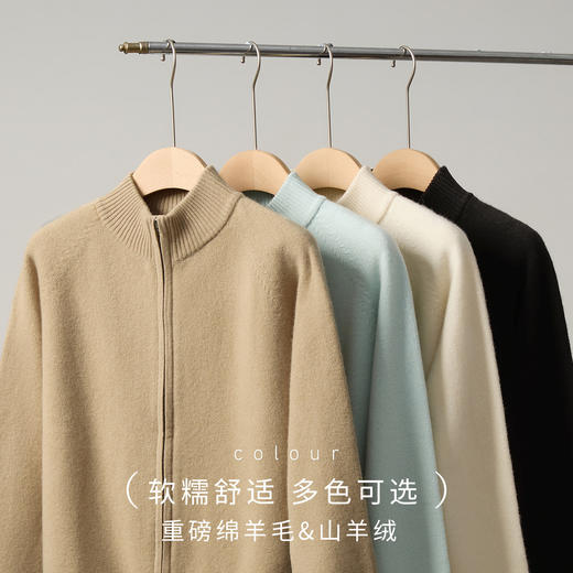 罗蒙秋冬女士开衫双头拉链羊毛衫外套绵羊毛山羊绒针织半高领外套上衣女 商品图6