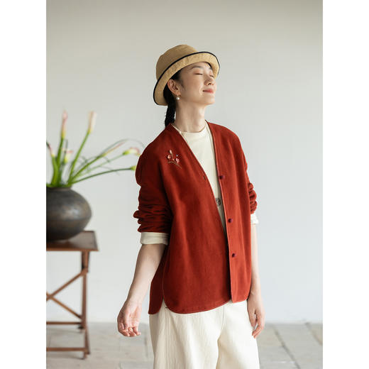 牧衣游原创 手工刺绣32支新疆棉短外套新款舒适柔软百搭开衫 知少 商品图1