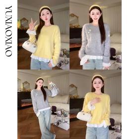 余潇潇【雏菊画册】圆领经典慵懒舒适100绵羊毛拉毛小雏菊宽松毛衣