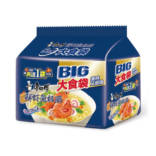 康师傅大食袋鲜虾鱼板面 139g*1袋/5袋 商品图5