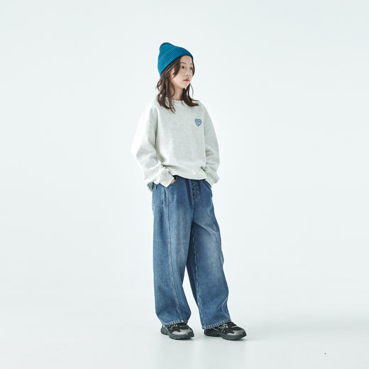 棵初25年秋冬新款亲子中大女童内里加绒休闲牛仔裤复古校园风裤子 商品图1