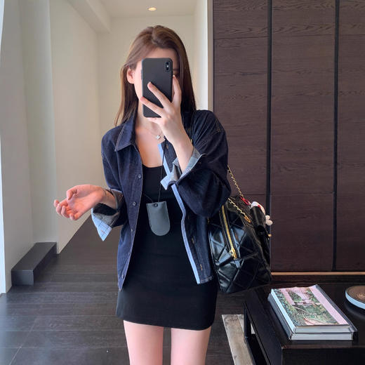 酷帅时髦！品质复古蓝慵懒显瘦拼接衬衫女牛仔外套25早秋新款！ 商品图0