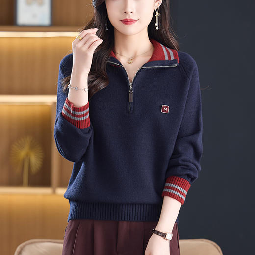 翻领洋气半拉链针织衫上衣，显瘦大码打底衫宽松CC-XX-6316 商品图2