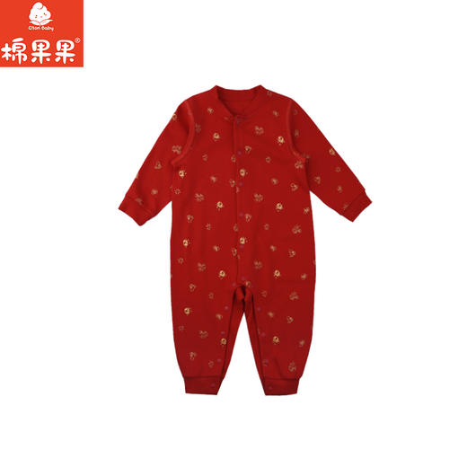 棉果果冬季新品莫代尔牛奶纤维66-90码柔软顺滑新年喜庆红色爬衣对开连体衣M501722425656 商品图1