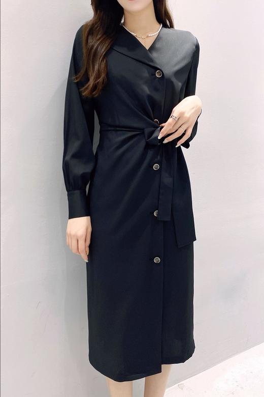 Le Malene 不对称领褶皱收腰系带连衣裙 16883 商品图2