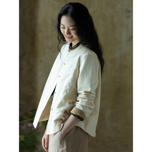 牧衣游原创 丝棉手工刺绣衬衫新款轻薄质感复古文艺百搭外套 谷木 商品图3