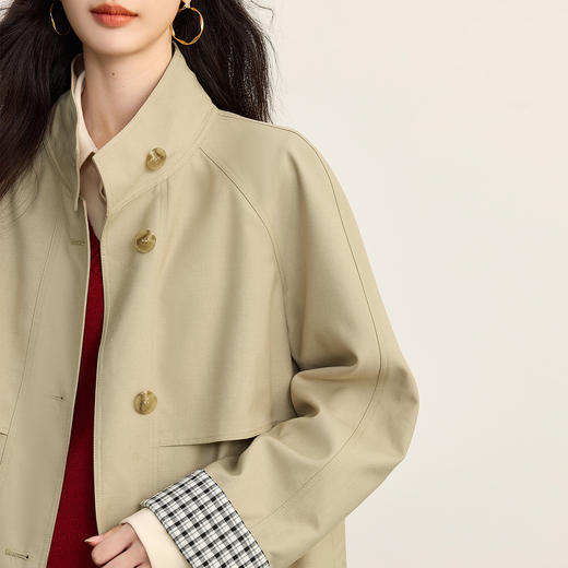 【09/17新品】熙世界正流行风衣外套女中长款2025秋季新款单排扣巴恩风立领大衣 商品图4