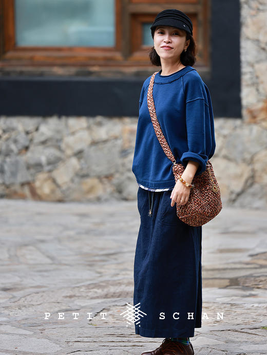 PETIT SCHAN小闪 CLO#907 As deep as the ocean 深如海 亚麻棉抽绳松紧腰半裙 商品图4