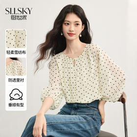 【09/17新品】熙世界法式七分袖波点雪纺衫女2025秋季新款优雅气质圆领衬衫上衣