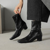 【预售5天】通勤方头高跟弹力瘦瘦靴女秋冬新款加绒简约百搭粗跟复古短靴WC&M3483 商品缩略图4