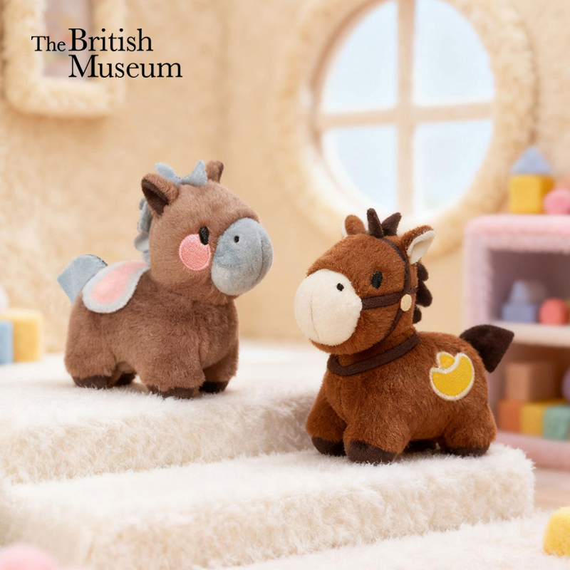 大英博物馆 新年系列 萌马毛绒包包 挂件 灰咖 棕色