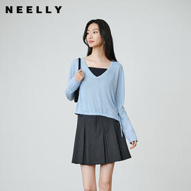 NEELLY纳俪商场同款秋季新款V领宽松减龄针织衫女简约舒适T恤上衣N25084A07726
