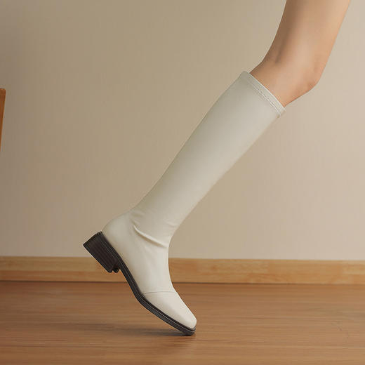 OLD 8898复古不过膝长靴后拉链粗跟方头高筒弹力瘦瘦靴 商品图3