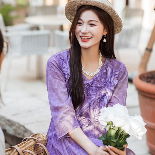 【林栖设计小店】【林栖推荐】天然婴儿棉柔软苜蓿紫秋季新款炒色工艺芭蕾式立体花连衣裙女N1953347 商品图5