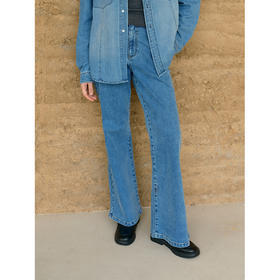 HeyDress高腰修身微喇牛仔裤