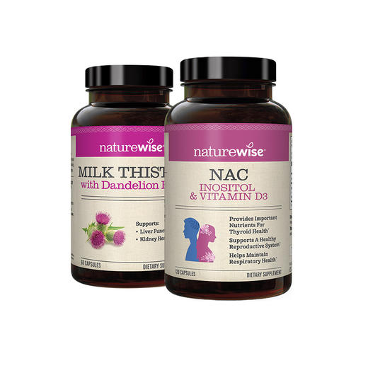 护肝两件套 ｜NAC肌醇复合胶囊120粒+乳蓟奶蓟草胶囊60粒 Naturewise牌 脂肪肝 酒精肝 商品图0