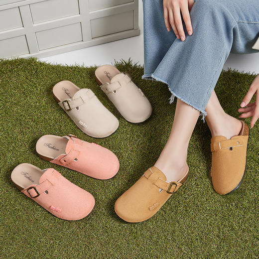 新款包头勃肯鞋厚底半拖情侣款复古小众懒人外穿女一脚蹬包头拖鞋 商品图0