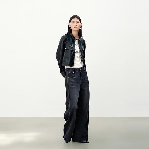 NEELLY纳俪商场同款秋季新款时尚简约牛仔长裤女复古百搭镰刀裤N25083H01129 商品图2