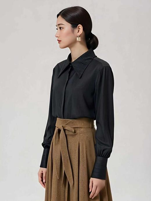 【秋新品】古泥6019 100%薄款天丝尖领压褶设计感衬衫-喜出 商品图2