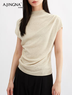 【优雅知性】阿菁娜不对称斜纵向褶裥连肩盖袖针织衫F30Q302039