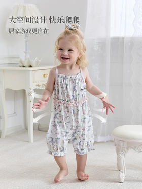 Domiamia 女宝宝针织吊带花边爬服 新生儿春夏季无袖连体以