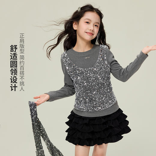 重工亮片假两件T恤 商品图1