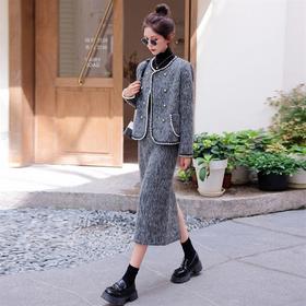 毛呢套装裙两件套，毛呢外套半身裙高级感名媛套装HR-YJLY8009