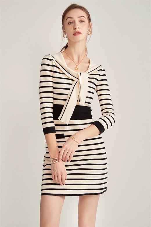 Le Malene 复古休闲海军领针织连衣裙 16969 商品图0