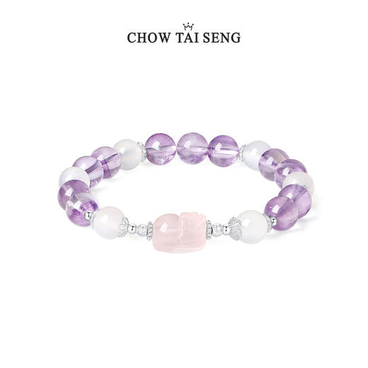 周大生如意普陀系列紫水晶手串纯银九紫离火玉髓手链女轻奢高级本命年生日礼物 商品图0