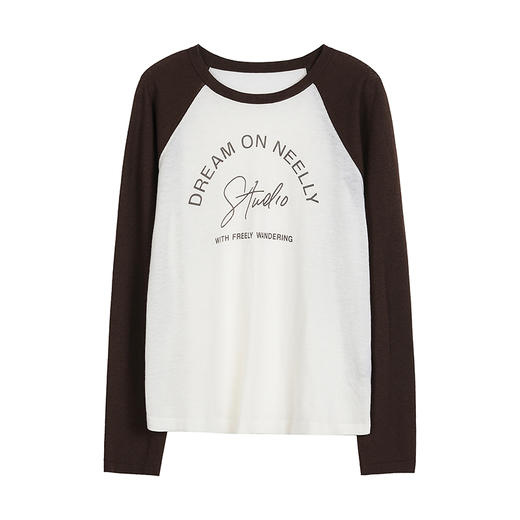NEELLY纳俪商场同款秋季新款印花趣味撞色T恤女百搭插肩袖上衣N25082A01083 商品图3