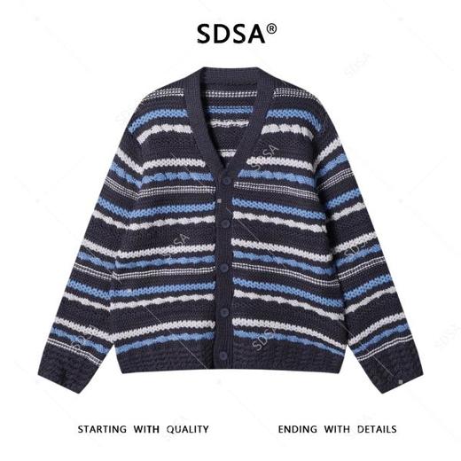 72598SDSA男士秋冬新款痞帅男装潮牌撞色条纹针织衫纽扣开衫V领毛衣潮 商品图0