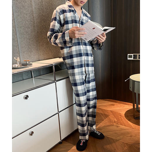 100%棉  格纹磨毛长袖长裤套装-男款    A-5437 商品图3
