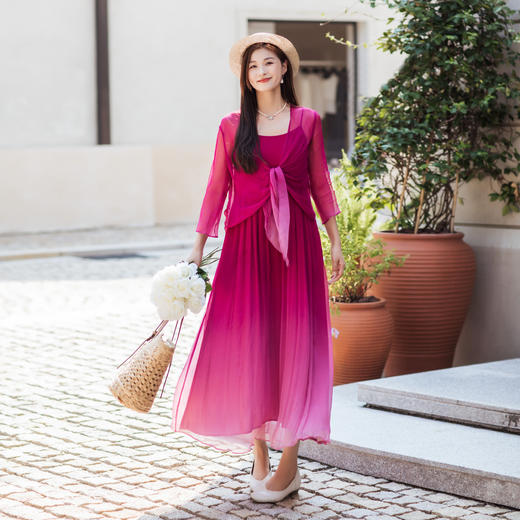 【林栖设计小店】真丝衫牡丹红优雅气质宽松显瘦2026春季新款开衫上衣女1961068B 商品图0