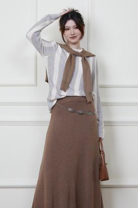 ANSUABEL 舒适条纹针织上衣半裙套装 18876