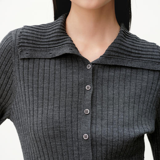 NEELLY纳俪商场同款秋季新款百搭翻领修身针织衫女显瘦气质上衣N25083A01112 商品图2