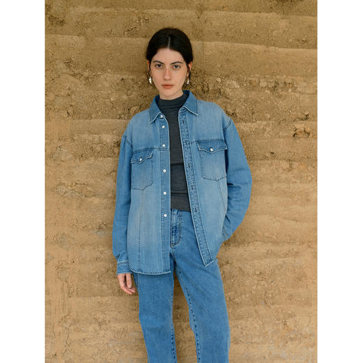 HeyDress宽松水洗复古牛仔衬衫 商品图1