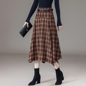 丁摩 简约格子百搭半身裙女显瘦显高休闲中长裙5096