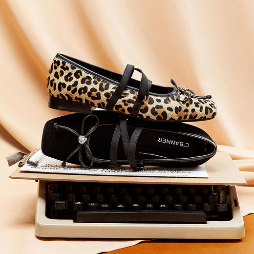 【静音系列】千百度豹纹玛丽珍鞋女低跟羊皮晚晚单鞋A25485123 商品图1