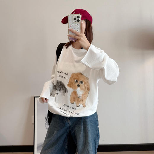 ICE小狗插画图案长袖T恤091607 商品图4
