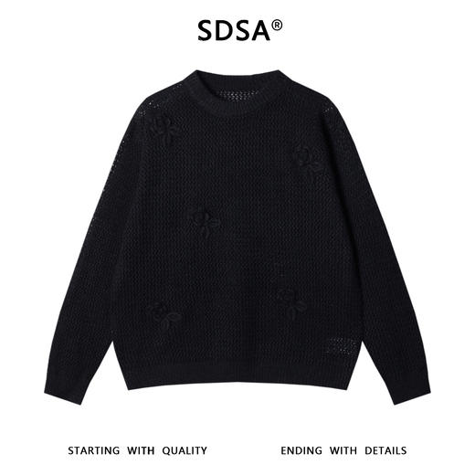 42543SDSA男士秋冬新款痞帅男装潮牌纯色立体针织花朵圆领毛衣百搭时尚 商品图1