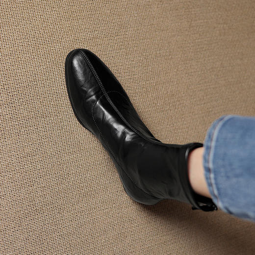 OLD 1232复古方头粗跟短靴法式气质大码弹力瘦瘦靴 商品图2