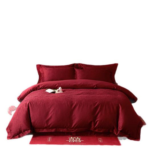 【长绒棉贡缎提花100S四件套】简约中式婚庆四件套长绒棉贡缎提花100S纯棉嫁娶红色全棉结婚床品 商品图4