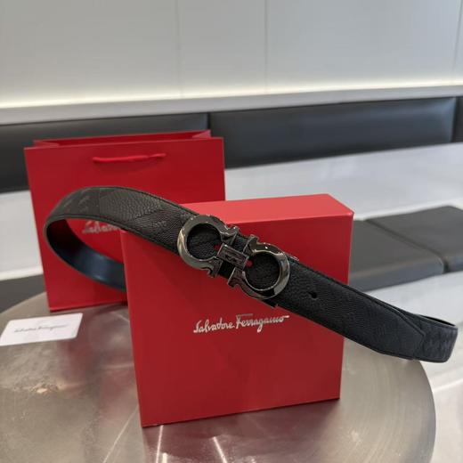 G508菲拉格慕皮带，黑色纯色光面腰带，配红色礼盒包装 商品图2
