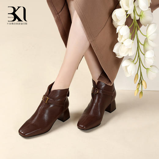 BAKERLOO小方头装饰带高跟女靴AD185 商品图2