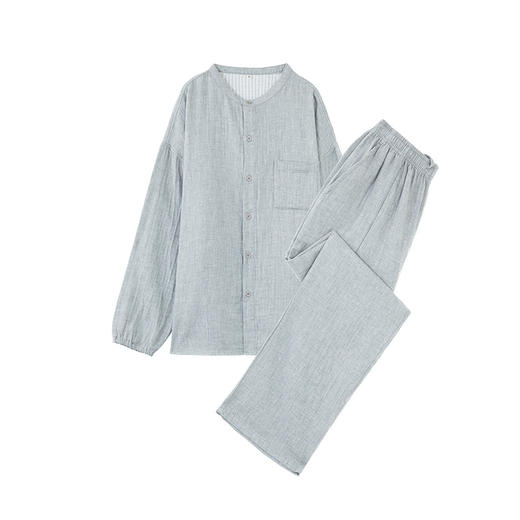 【国潮纯色双层纱家居服】国潮纯棉家居服双层纱布情侣睡衣女男士套装睡衣情侣 商品图8