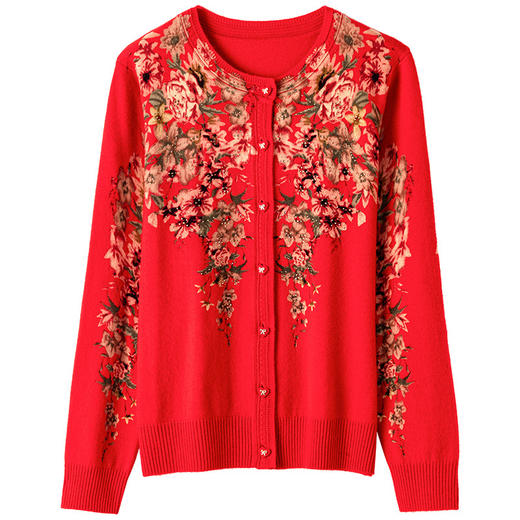 WW MW872羊毛针织开衫洋气印花镶钻外套 商品图1