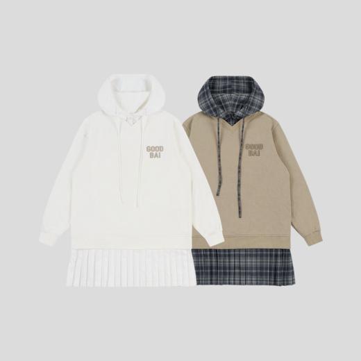 GOODBAI 粗体logo贴布绣拼接连帽抽绳卫衣连衣裙 商品图1