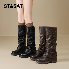 星期六时髦复古厚底显瘦裤腿堆堆靴SSD4117T3K